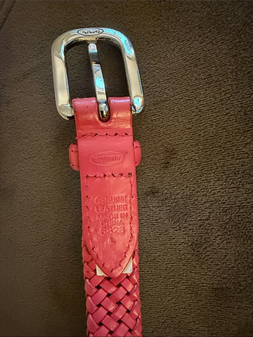 Talbots intricate Braided Coral-Pink Women's Belt with Silver Buckle 1” wide